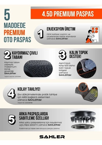Sahler Focus 4/5 2019+ Sedan Uyumlu 4.5d Premium Havuzlu Paspas Ve Liner Marka 3d Bagaj Havuzu