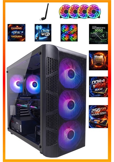 Comloji CMLJ30 R5-5500 16 GB 256 GB SSD RTX3050 Free Dos Masaüstü Oyuncu Bilgisayarı