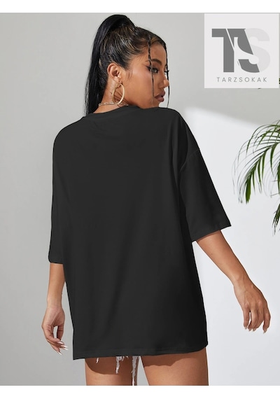 Startmore Çiçek Desenli Düşük Omuz Oversize Tişört Beyaz