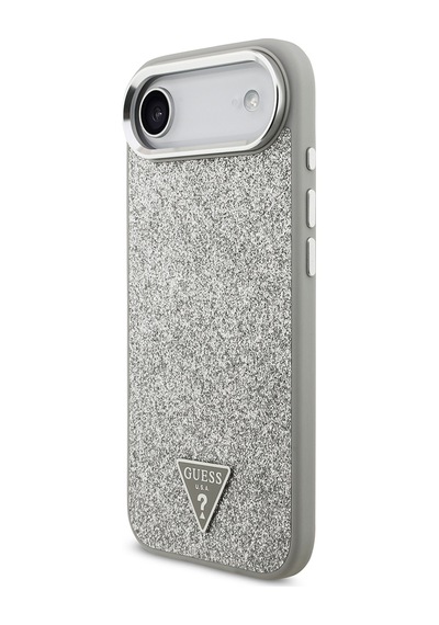 Apple Uyumlu iPhone 17 Air Kılıf Guess Lisanslı M-safeli Metal Kamera Çerçeveli Üçgen Logolu Glitter Gri Gri