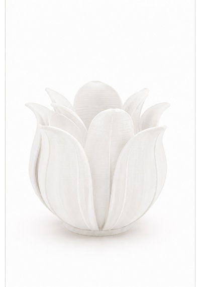 3d Baskı Lotus Yapraklı Vazo - Dekoratif Çiçeklik-beyaz Diğer