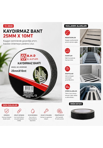 25mm X 10mt Kaydırmaz Siyah Bant 5477