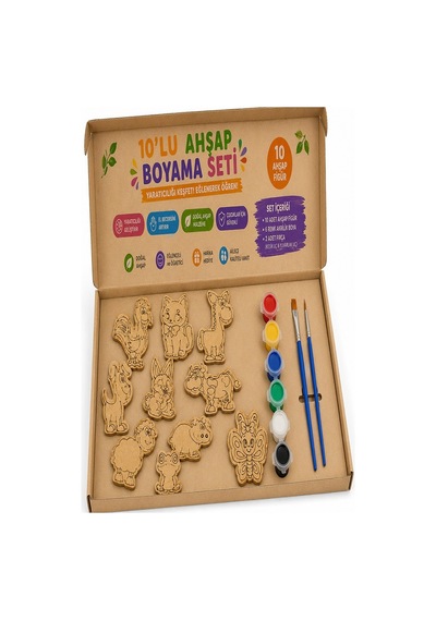 Ahşap Boyama Hayvanlar 10 Lu 1 Paket 10x15cm Set3 Ahşap Boyama 6 Renk Boya Resim Fırçası Etkinlik Çocuk Gelişim Motor