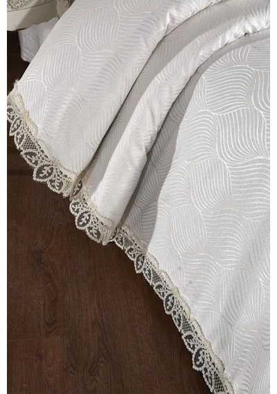 Çeyiz Diyarı Fransız Dantelli Velmora Çift Kişilik Yatak Örtüsü 230x250 Cm Krem