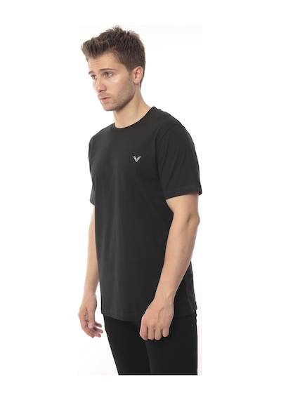Slim Fit Kısa Kol Nakışlı %100 Pamuklu T-shirt Fs-003011 - Siyah-2176