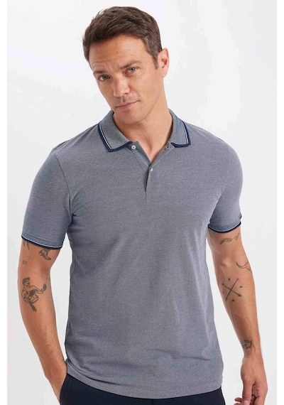 Defacto Slim Fit Dar Kesim Polo Yaka Kısa Kollu Pamuklu Tişört D0033AXNS Lacivert