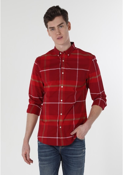 Colin's Colins Slim Fit Shirt Neck Ekoseli Erkek Kirmizi Uzun Kol Gömlek Cl1058638 Q1.v1 Red Kırmızı