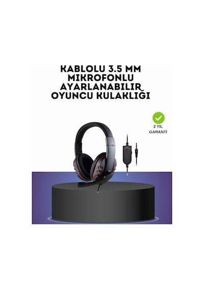 Kırmızı Headset Mikrofonlu Sağlam Kablolu Konforlu