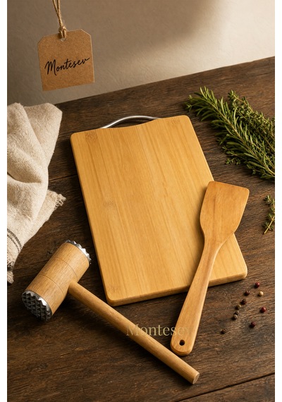 3 Lü Et Döveceği Seti Et Dövücü Kesme Tahtası Ve Spatula