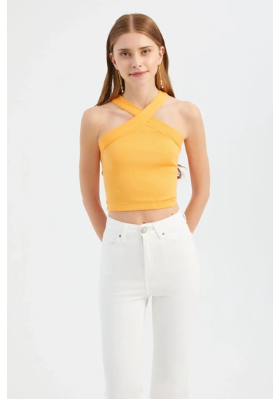 Hiccup Askılı Boyun Çapraz Ön Crop Top Turuncu