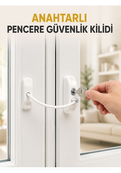 Pencere Güvenlik Kilidi Kablolu Çocuk Emniyet Kilidi Anahtarlı Beyaz Pencere Kilidi - Lisinya