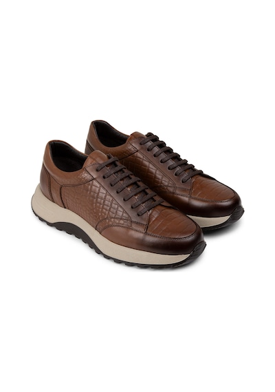 Deery Hakiki Deri Taba Rengi Erkek Sneaker Ayakkabı - 01984Mtbae01 Taba