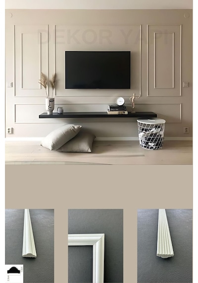 Diecor Dekoratif Boyanabilir 2,5 Cm Duvar Çıtası Kesimli Hazır Paket Televizyon Ünitesi Beyaz Tek Ebat Model:xa256