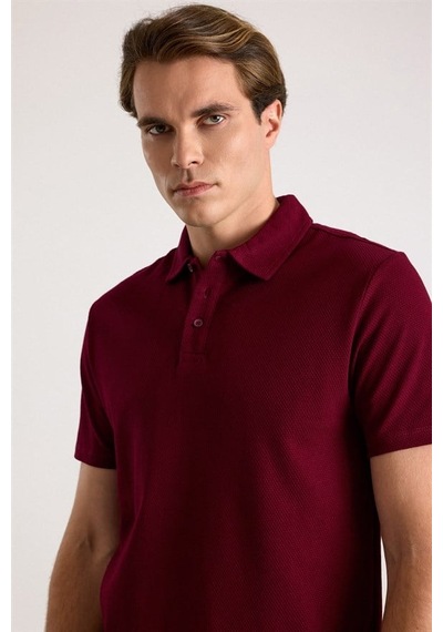 Süvari Koyu Bordo Regular Petek Baskısız Süprem Düğmeli Polo Yaka Tişört Sts1014000010-k09