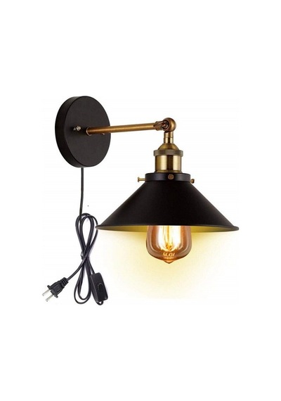 Riolight Retro Mafsallı Fişli Kablolu Metal Duvar Aplik Çap:22Cm Siyah