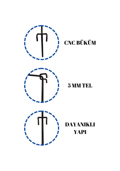 Tel Pano Kancası 20 Cm Siyah Cnc Büküm Dayanıklı Raf Askısı 100 Adet