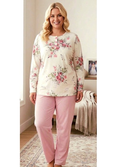Miss Melina % 100 Pamuk Uzun Kol Kadın Pijama Takımı - 9075125841983 Pembe