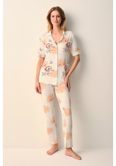 Suwen Holly Gömlek Yaka Pijama Takımı Sh26641660b1185 Bej
