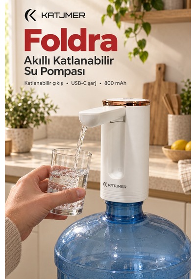 Kj/fd-001 Foldra Şarjlı Damacana Su Pompası, Katlanabilir, Tek Tuş, Usb Şarjlı, 1,4 L/dk - Beyaz