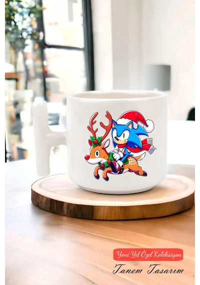Yeni Yıl Yılbaşı Noel Tasarımlı T Kulp Seramik Kupa 109 Beyaz