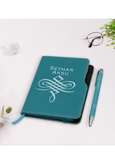 Kişiye Özel Isimli Turkuaz Termo Deri Defter Kalem Seti-24
