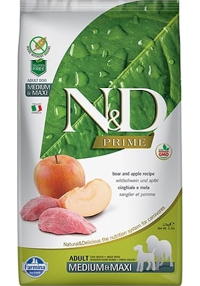 N&D Prime Yaban Domuzlu Elmalı Tahılsız Orta ve Büyük Irk Yetişkin Köpek Maması 12 KG