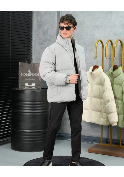 Modefendi Yüksek Kalite Oversize Elyaf Yapılı Kadife Mont Gri