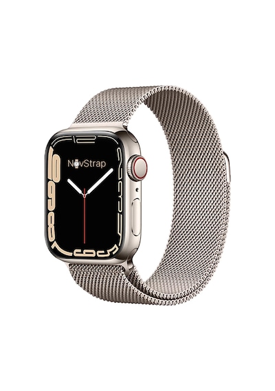Novstrap Apple Uyumlu  Watch Seri 7/8 45mm Starlight Yıldız Işığı Hasır Örgü Metal Kordon Kayış