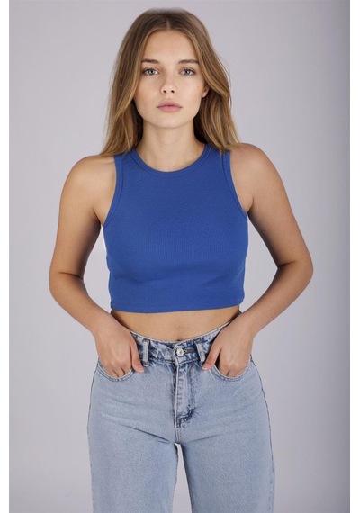 Madmext Mad Girls Saks Crop Top Mg1113-sax Mavi