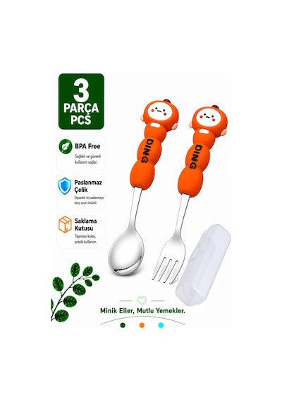 Figürlü Premium Çocuk Bpa Free Paslanmaz Çelik Uçlu Çatal-kaşık Set 24+ Ay