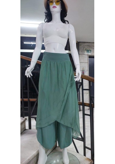 Bohem Stil Kadın Asimetrik Kapaklı Ipek Şalvar Pantolon-8775 Mint