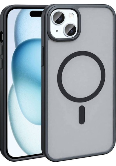Apple Uyumlu iPhone 14 Plus Kılıf M-safe Şarj Özellikli Mat Arka Yüzey Zore Sio Kapak Siyah