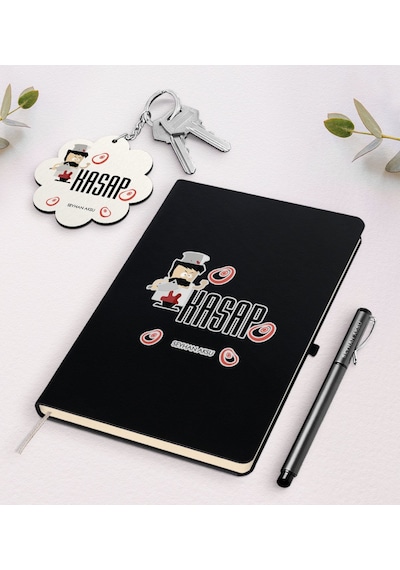 Kişiye Özel Kasap Siyah Defter Kalem Ve Anahtarlık Seti