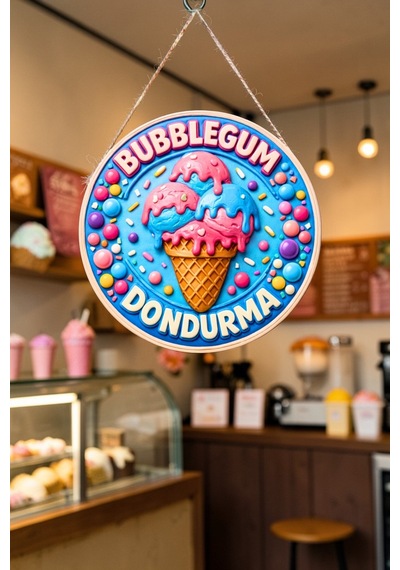 Bubblegum Dondurma Görselli Ahşap İpli Kapı Duvar Süsü Eğlence Merkezi Panosu