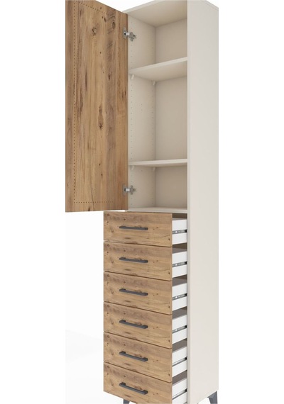 Arges Dolap 3 Raflı 6 Çekmeceli Tek Kapaklı 44x30x221 Aytaşı-çam Aytaşı