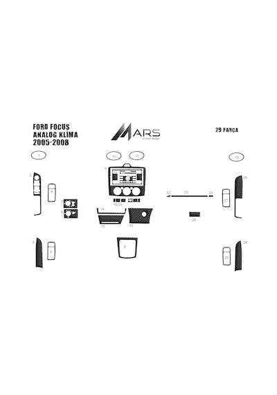 Ford Focus Torpido Kaplama Analog Klima 2005-2008 29 Parça Karbon