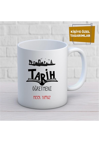 Kişiye Özel İsim Yazılabilir Tarih Öğretmeni Kupa Bardak Çok Renkli