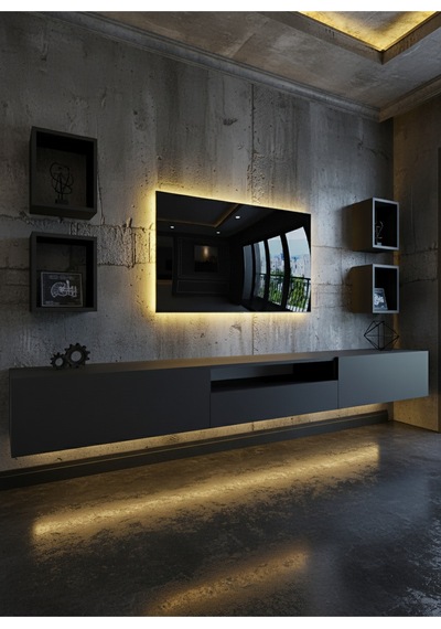 Resital Duvara Monte Ledli 270 Cm Tv Ünitesi Duvar Raflı - Ll6026 Antrasit
