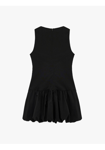 Koton Volanlı Fermuarlı Slim Fit Kolsuz Bisiklet Yaka Mini Balon Elbise Siyah 6sal80009ıw