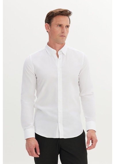 Ac&Co / Altınyıldız Classics Erkek Beyaz %100 Pamuk Slim Fit Dar Kesim Düğmeli Yaka Oxford Gömlek