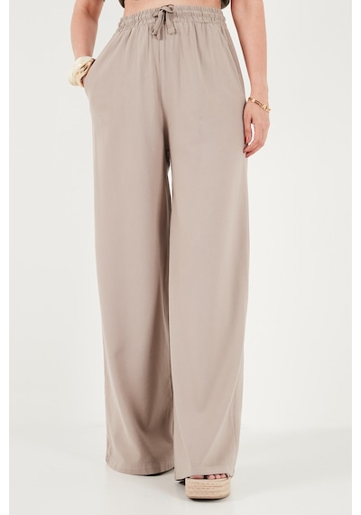 Lela Pamuklu Relaxed Fit Yüksek Bel Geniş Paça Pantolon Bayan Pantolon 668yp5559 Taş