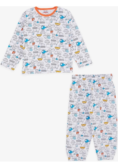 Breeze Girls & Boys Erkek Bebek Pijama Takımı Taşıt Desenli 9 Ay-3 Yaş, Beyaz-beyaz Beyaz
