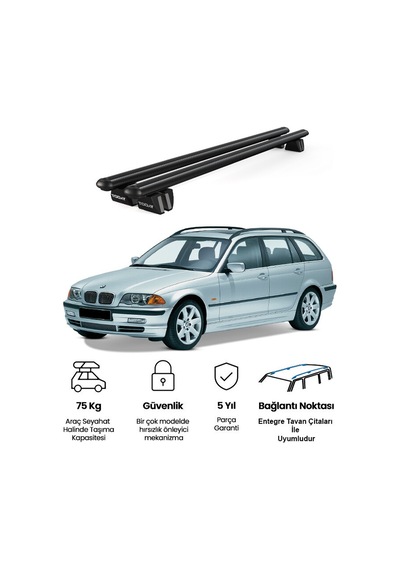 Pençe Bmw 3 Series Touring E46 1999-2005 Uyumlu Siyah Ara Atkı Port Bagaj Tavan Barı