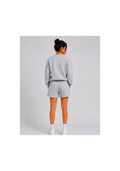 Herkesemoda Hüppy Baskılı Kadın Oversize Şortlu Sweatshirt Eşofman Takımı Gri
