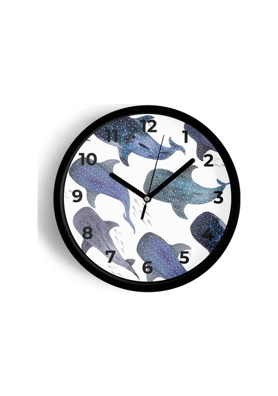Balina Temalı Modern Duvar Saati - 30cm - Önü Camlı Siyah Kasa - Sessiz Mekanizma-jh0188 Siyah