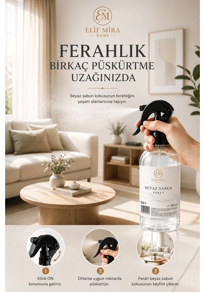 Oda Kokusu Sprey Beyaz Sabun Kalıcı Oda Parfümü 500 Ml