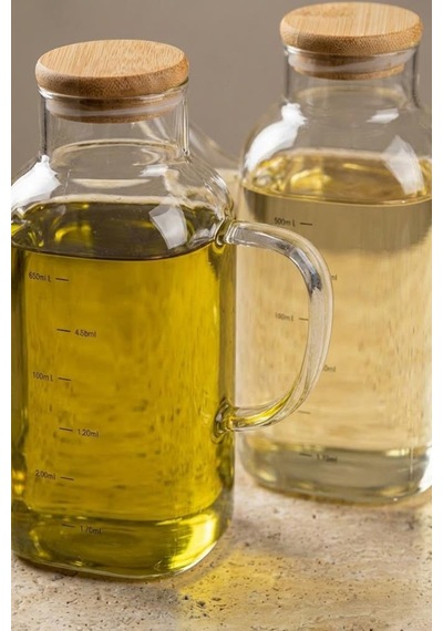 Atbyhome 2'li Bambu Kapaklı Borosilikat Cam 600 Ml Yağlık Seti Şeffaf