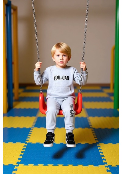 Ersefa Enerjik Sloganlı Erkek Çocuk Örme Eşofman Ve Sweatshirt Seti Kali Gri Melanj