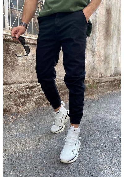 Vikings Jeans Paça Lastikli Likralı Rahat Kalıp Jogger Pantolon Siyah