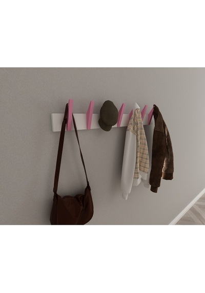 Hepsi3boyutlu Modern Duvar & Kapı Kanca Askılık - 7 Adet Pembe Kanca Askılık - Model No : 4 Pembe